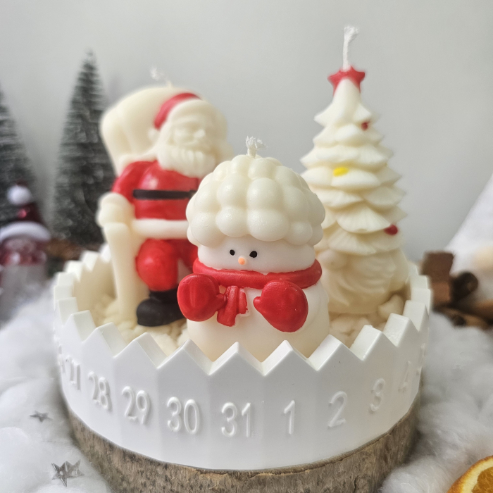 Set decorativ „Trio festiv” – ceară naturală & suport ceramic numerotat [1]