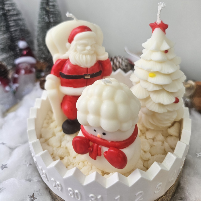 Set decorativ „Trio festiv” – ceară naturală & suport ceramic numerotat [7]