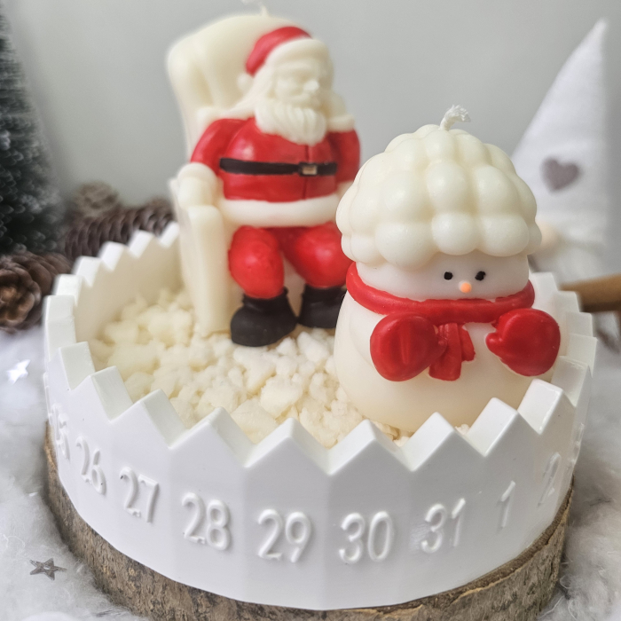 Set festiv – Moș Crăciun și om de zăpadă pe suport rotund cu calendar 1–31 [2]