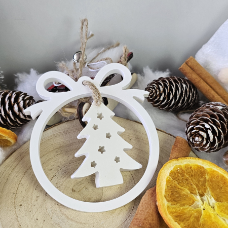 Vase ceramice - Decor ceramic „Bradul cu Stele” – Alb – 45g – Ornament festiv din praf ceramic