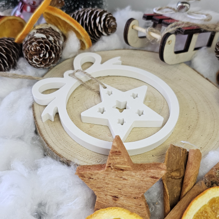 Decor ceramic „Steaua din Cerc” – Alb – 45g – Ornament festiv din praf ceramic [2]