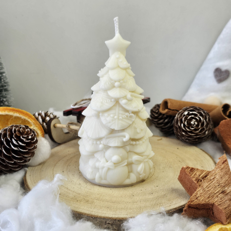 Lumânări decorative - Lumânare decorativă „Bradul Dulce” – Alb – 120g - Ceara de soia 100% naturala