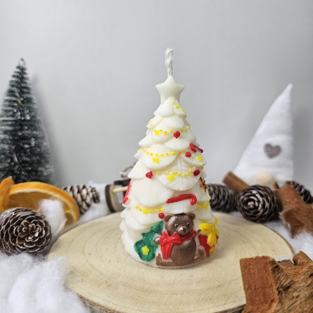 Lumânare decorativă „Bradul Dulce” – Alb – 120g - Ceară de soia pictată manual [2]