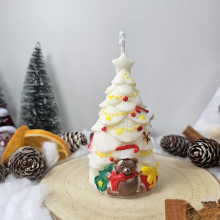 Lumânare decorativă „Bradul Dulce” – Alb – 120g - Ceară de soia pictată manual [9]