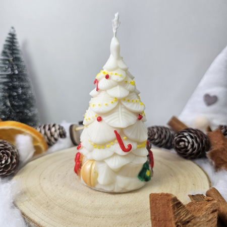 Lumânare decorativă „Bradul Dulce” – Alb – 120g - Ceară de soia pictată manual [7]