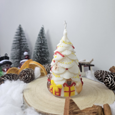 Lumânare decorativă „Bradul Dulce” – Alb – 120g - Ceară de soia pictată manual [4]