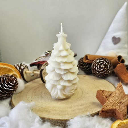 Lumânare decorativă „Bradul Spiridușului” – Alb – 65g - Ceara de soia 100% naturala [2]