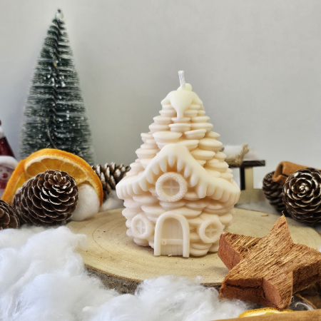 Lumânări decorative - Lumânare decorativă „Căsuța din Poveste” – Alb – 130g- Ceara de soia 100% naturala