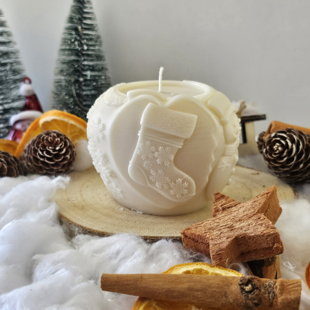 Lumânare decorativă „Mărul Crăciunului” – Alb – 250g – Ceară de soia 100% naturală [6]