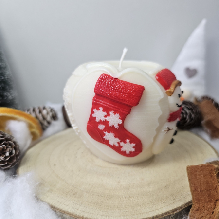 Lumânare decorativă „Mărul Crăciunului” – Alb – 250g – Ceară de soia 100% naturală pictată manual [2]