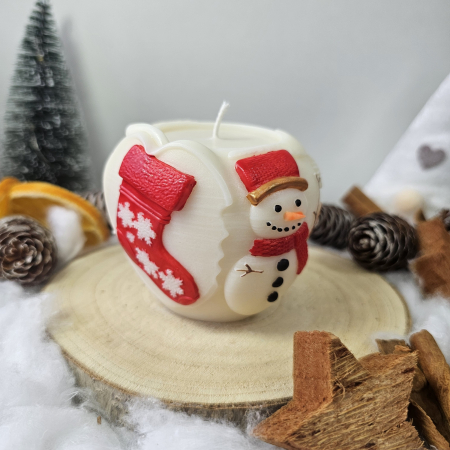 Lumânare decorativă „Mărul Crăciunului” – Alb – 250g – Ceară de soia 100% naturală pictată manual [7]