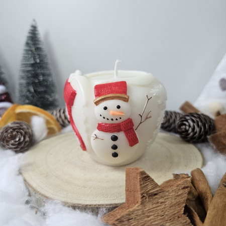 Lumânare decorativă „Mărul Crăciunului” – Alb – 250g – Ceară de soia 100% naturală pictată manual [3]