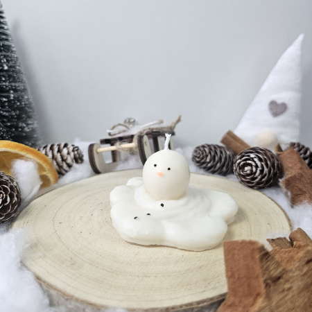 Lumânare decorativă „Omul de Zăpadă Topit – Zâmbet de Iarnă” – Alb – 40g – Ceară de soia 100% naturală [6]
