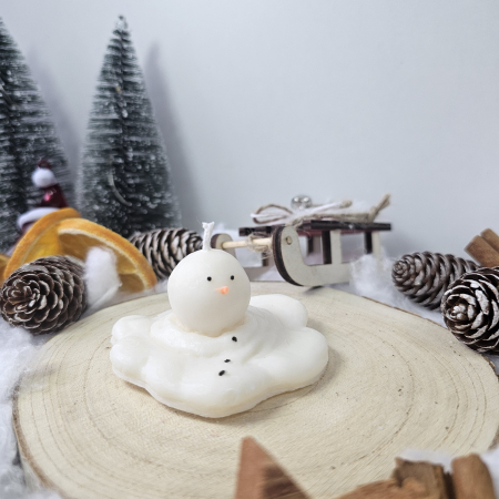 Lumânare decorativă „Omul de Zăpadă Topit – Zâmbet de Iarnă” – Alb – 40g – Ceară de soia 100% naturală [3]