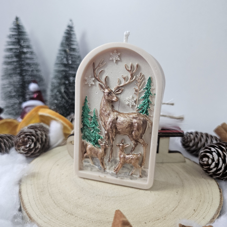 Lumânări decorative - Lumânare decorativă „Pădurea Fermecată” – 65g – Ceară de soia 100% naturală pictată manual