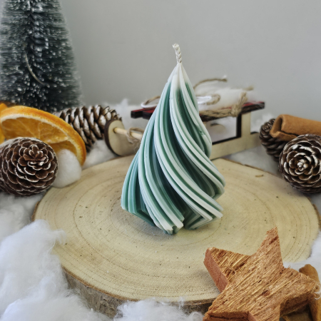 Lumânare decorativă „Spirală Dulce” – Zăpadă pe Crenguțe – 50g - Ceara de soia 100% naturala [5]