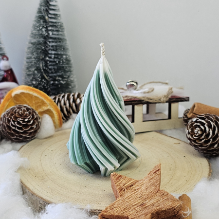 Lumânare decorativă „Spirală Dulce” – Zăpadă pe Crenguțe – 50g - Ceara de soia 100% naturala [1]