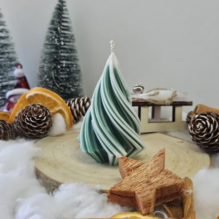 Lumânare decorativă „Spirală Dulce” – Zăpadă pe Crenguțe – 50g - Ceara de soia 100% naturala [3]