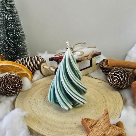 Lumânare decorativă „Spirală Dulce” – Zăpadă pe Crenguțe – 50g - Ceara de soia 100% naturala [6]