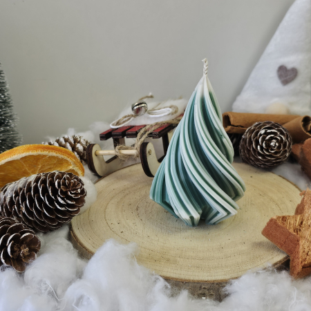 Lumânare decorativă „Spirală Dulce” – Zăpadă pe Crenguțe – 50g - Ceara de soia 100% naturala [4]