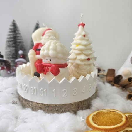 Set decorativ „Trio festiv” – ceară naturală & suport ceramic numerotat [1]