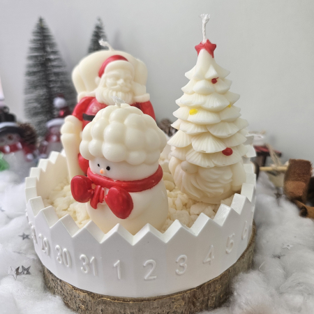 Set decorativ „Trio festiv” – ceară naturală & suport ceramic numerotat [7]