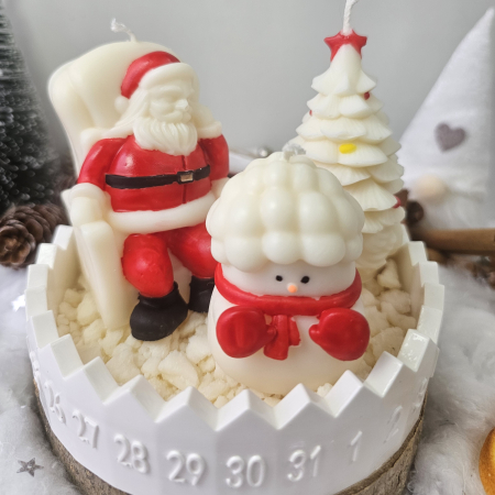 Set decorativ „Trio festiv” – ceară naturală & suport ceramic numerotat [3]