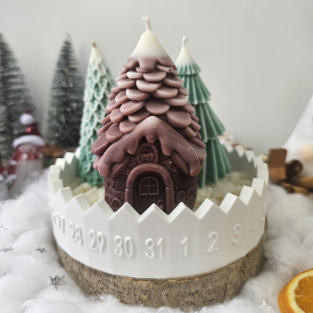 Seturi cadou - Set handmade Crăciun – Căsuța din pădure și brazii magici pe suport ceramic numerotat