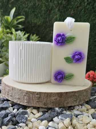 Set Lumanare & Odorizant Bloom – Eleganta Florala cu Trandafir Akito & Iasomie – handmade, wax melts, ceara de soia 100% naturala, ceara parfumata – 140g [4]