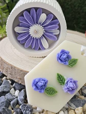 Set Lumanare & Odorizant Bloom – Eleganta Florala cu Trandafir Akito & Iasomie – handmade, wax melts, ceara de soia 100% naturala, ceara parfumata – 140g [2]