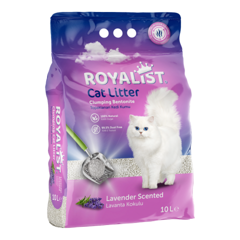 Bentonita - Așternut Nisip pentru Pisici Royalist Bentonita Lavanda 5L - Control Eficient al Mirosului si Bulgari Rapizi