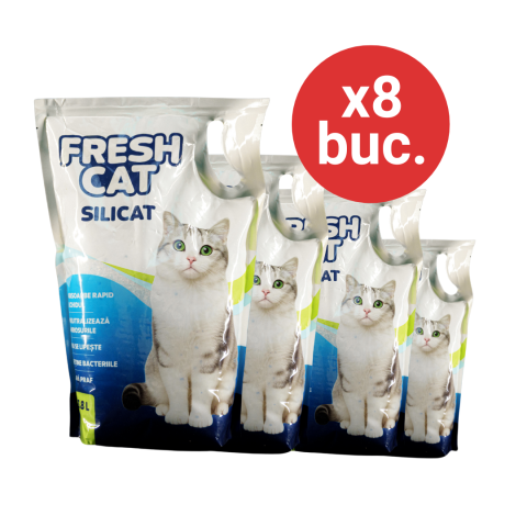 Așternut igienic pentru pisici - NISIP SILICAT PISICA FRESH CAT 3.8L - PACHET 8 BUC.
