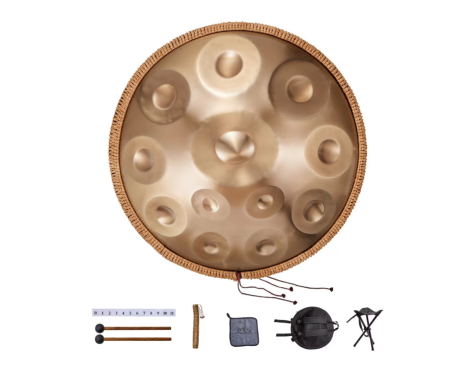 Produse pentru minte si suflet - Toba Handpan de 22 inch, 12 note, D Minor, instrument muzical, include ciocan +rucsac+suport