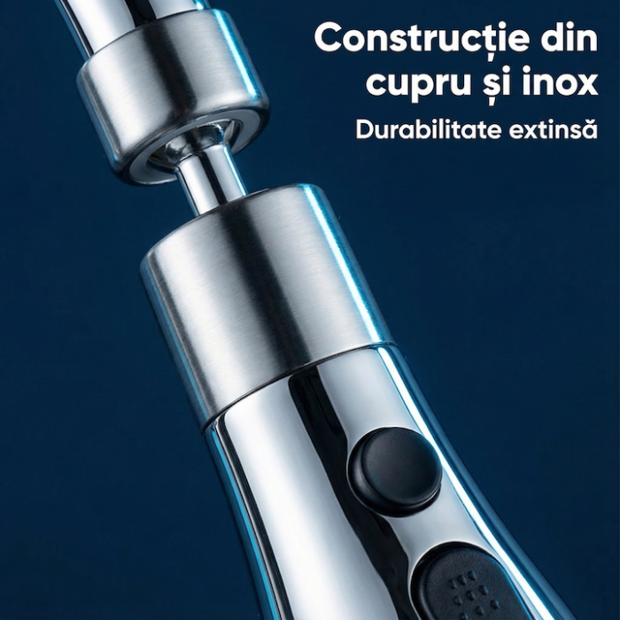 Aerator Pentru Robinet Chiuveta SUPER TRENDS®, Aerator Pentru Robinet Chiuveta Cu 3 Moduri Pulverizare Si Rotatie 360 Grade, Aerator Pentru Robinet Chiuveta Argintiu Cu Instalare Rapida, Economisire A [4]