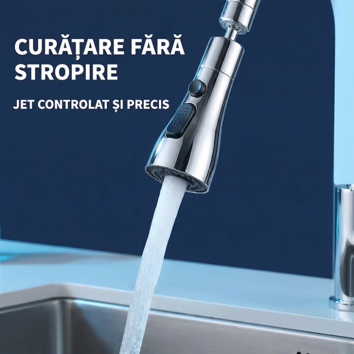 Aerator Pentru Robinet Chiuveta SUPER TRENDS®, Aerator Pentru Robinet Chiuveta Cu 3 Moduri Pulverizare Si Rotatie 360 Grade, Aerator Pentru Robinet Chiuveta Argintiu Cu Instalare Rapida, Economisire A [5]