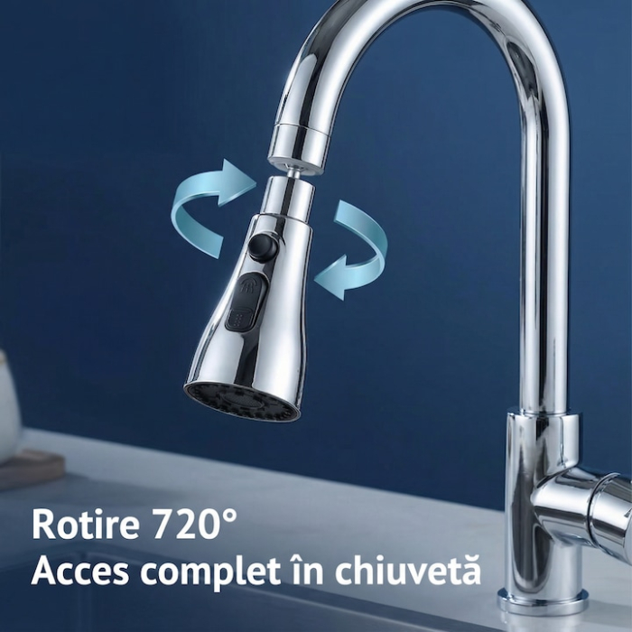 Aerator Pentru Robinet Chiuveta SUPER TRENDS®, Aerator Pentru Robinet Chiuveta Cu 3 Moduri Pulverizare Si Rotatie 360 Grade, Aerator Pentru Robinet Chiuveta Argintiu Cu Instalare Rapida, Economisire A [6]