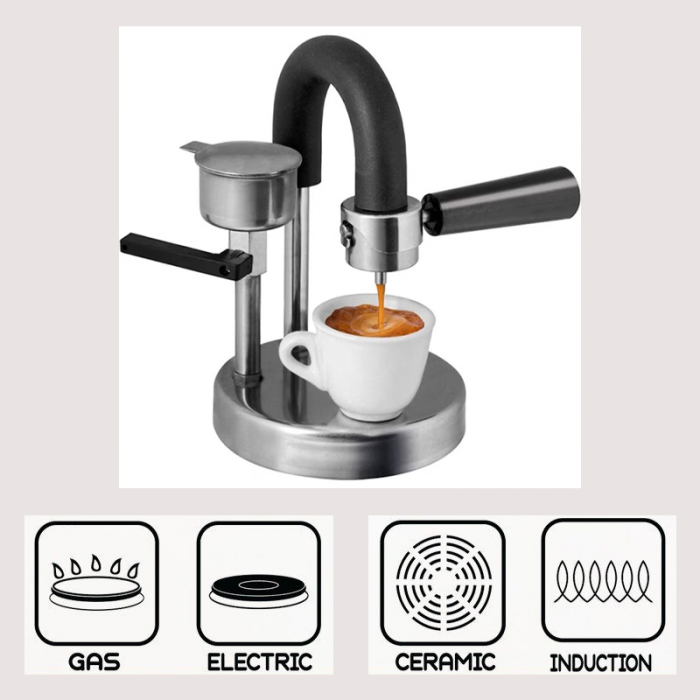 Aparat de Cafea Portabil Manual Premium SUPER TRENDS®, Din Otel Inoxidabil, Espressor Pentru Acasa, Birou, Picnic, Gri [4]