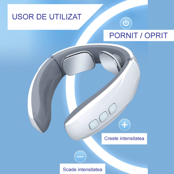 Aparat de Masaj Pentru Gat Premium SUPER TRENDS®, 6 Moduri de Masaj, Incarcabil, Portabil, USB, Alb [6]