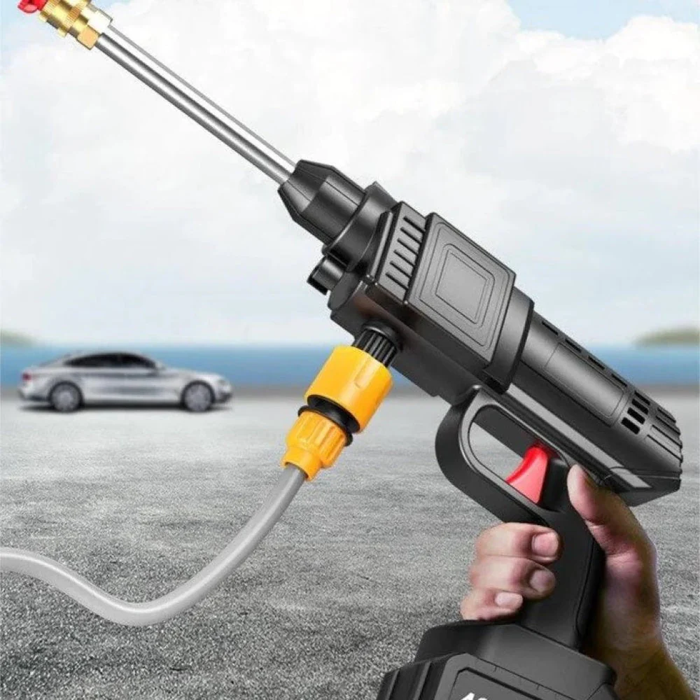 Aparat de Spalat cu Presiune, Fara Fir, Tip Pistol SUPER TRENDS®, Profesional, 2 Acumulatori 48VF, Autonomie 3 Ore, Pistol cu 3 Moduri, 30 Bari, Filtru si Duze Incluse, Recipient Spuma, Negru [7]