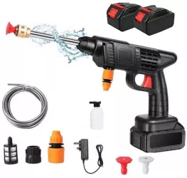 Aparat de Spalat cu Presiune, Fara Fir, Tip Pistol SUPER TRENDS®, Profesional, 2 Acumulatori 48VF, Autonomie 3 Ore, Pistol cu 3 Moduri, 30 Bari, Filtru si Duze Incluse, Recipient Spuma, Negru [2]