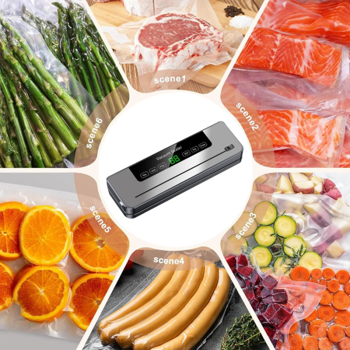 Aparat de Vidat Rapid si Compact cu 5 Moduri de Sigilare SUPER TRENDS®, Afisaj Inteligent, 10 Pungi Pentru Vidat Incluse, Cutter Incorporat, Gri [8]