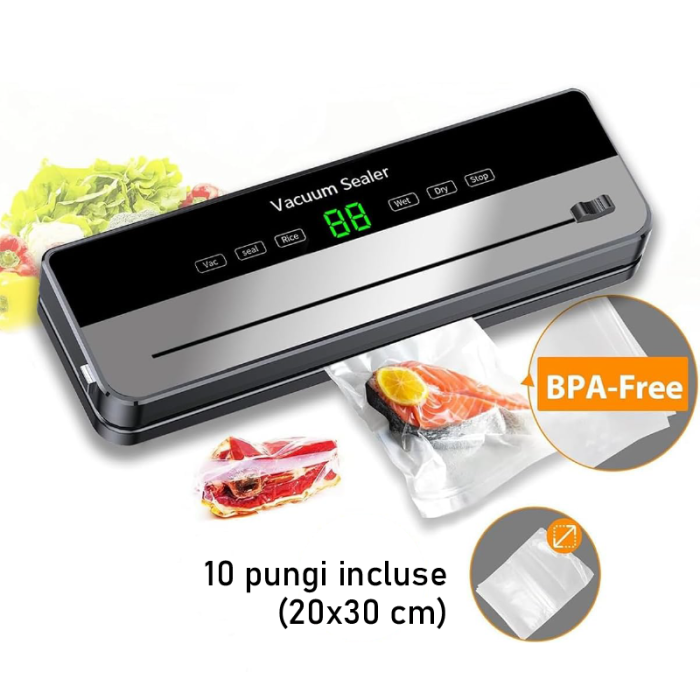 Aparat de Vidat Rapid si Compact cu 5 Moduri de Sigilare SUPER TRENDS®, Afisaj Inteligent, 10 Pungi Pentru Vidat Incluse, Cutter Incorporat, Gri [2]