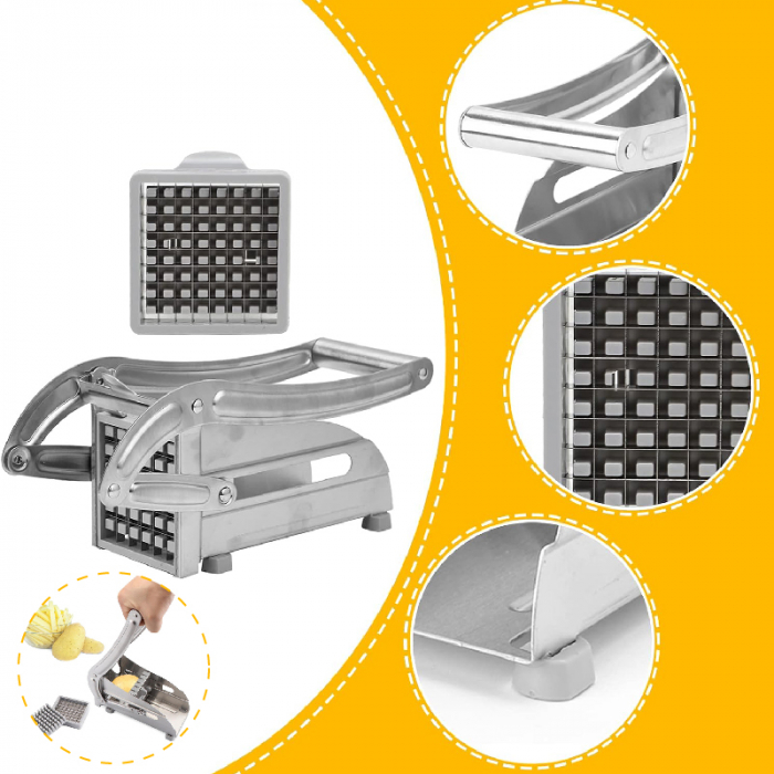 Aparat Pentru Taiat Cartofi Pai SUPER TRENDS®, Profesional, 2 Site de Feliat, Din Otel Inoxidabil, Picioruse de Sprijin Din Silicon Anti-Derapante, 26x9x12cm [3]