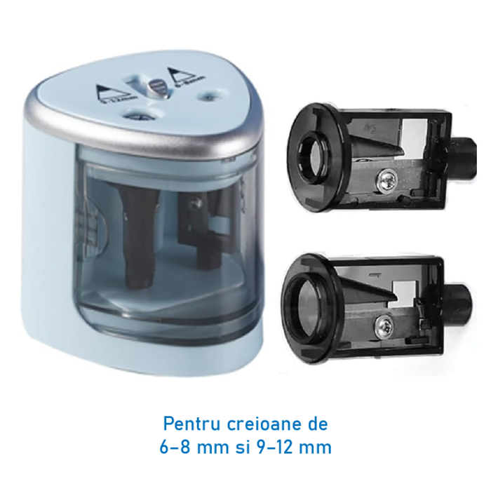 Ascutitoare Electrica Pentru Creioane SUPER TRENDS®, cu Doua Orificii de 6–8 mm si 9–12 mm, Oprire Automata, Albastru [2]