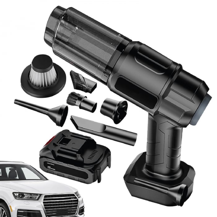 Aspirator de Mana Profesional SUPER TRENDS®, cu Acumulator, Puternic si Usor, Putere 150W, Acumulator 18.5V 1.3Ah, 6 Accesorii, Aspirare Uscata, Suflare, Vacuum pentru Casa si Masina, Negru [6]