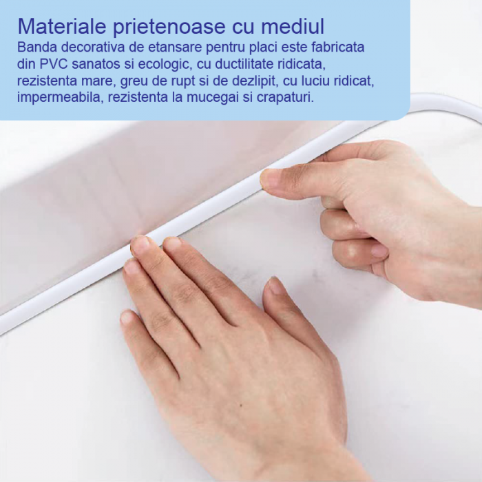 Banda Adeziva Pentru Etansare si Izolare Premium SUPER TRENDS®, pentru Gresie, Faianta, Mobilier, Chiuveta, Rezistenta la Apa, 6 m x 7, 5 mm, Alb [4]
