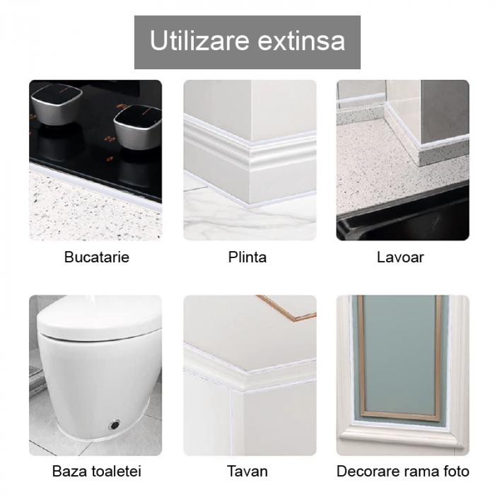 Banda Adeziva Pentru Etansare si Izolare Premium SUPER TRENDS®, pentru Gresie, Faianta, Mobilier, Chiuveta, Rezistenta la Apa, 6 m x 7, 5 mm, Alb [5]