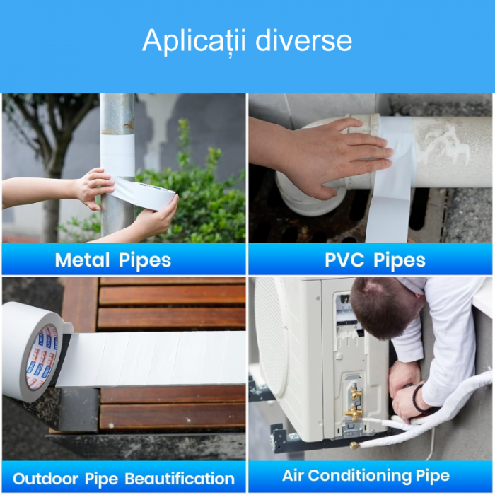 Banda de Matisat Tevi Profesionala SUPER TRENDS®, 9 cm x 25 m, Material PVC, Pentru Izolarea Tevilor, Potrivita Pentru Montaj Aparate de Aer Conditionat, Alba [6]