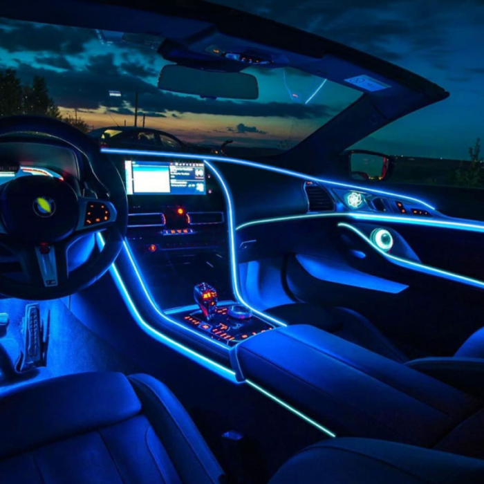Banda LED Premium SUPER TRENDS®, cu Lumina Ambientala Pentru Autoturism Usi sau Bord, Cablu si Mufa Pentru Bricheta Auto 12 V, Lungime 5 M, Albastra [7]