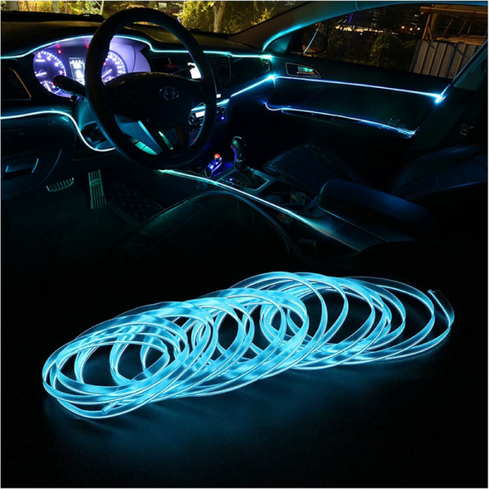 Banda LED Premium SUPER TRENDS®, cu Lumina Ambientala Pentru Autoturism Usi sau Bord, Cablu si Mufa Pentru Bricheta Auto 12 V, Lungime 5 M, Albastra [8]